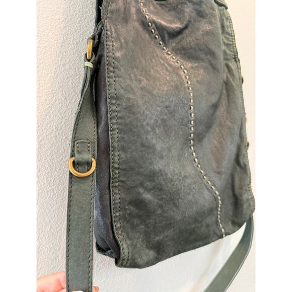 Lucky Brand Abbey Road Green Italian Leather Crossbody Messenger Bag - Picture 2 of 6